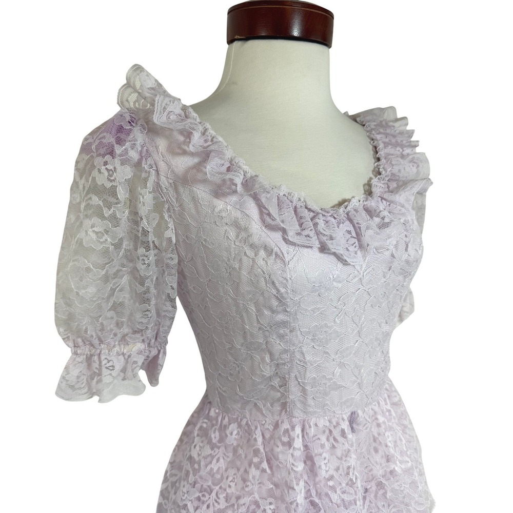 Vintage ILGWU Pink Lace Prairie Dress Made USA Coquette Fairycore Cottage 5 - Picture 3 of 16